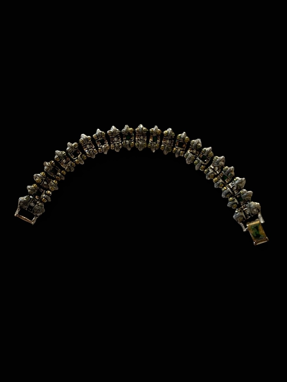 Vintage Metal Link Faux Jade Cabachon Bracelet - Picture 4 of 4